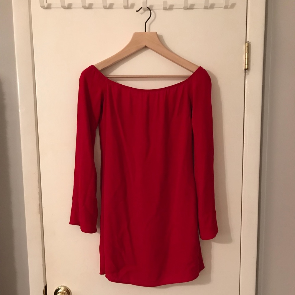 Red mini dress by Reformation.